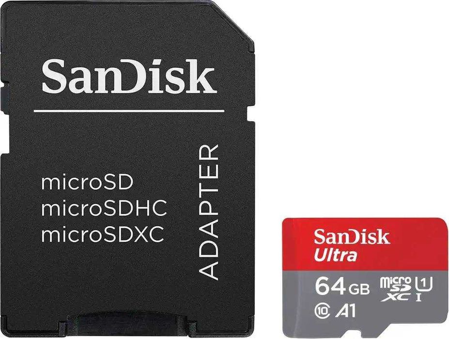 Карта памет SanDisk Ultra microSDXC, 64GB, 140MB/s, A1, Class 10, UHS-I, SD адаптер