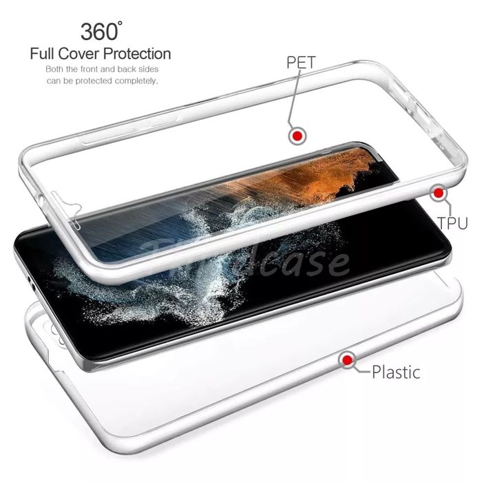 Прозрачен 360 Градуса Кейс за Samsung Galaxy S23 Ultra S22 S21FE