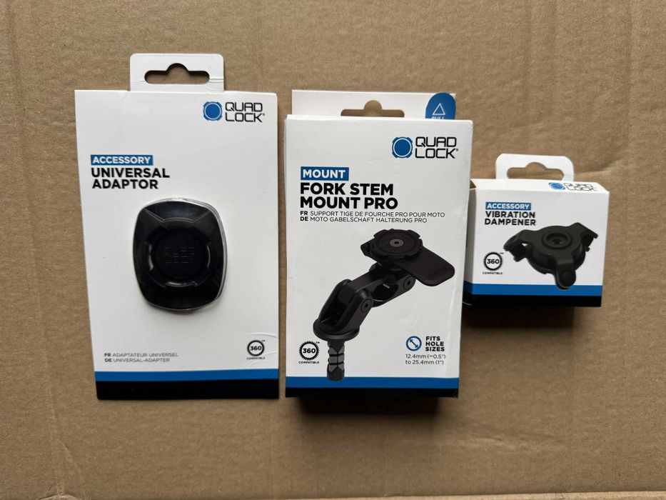 Quadlock fork mount PRO + amortizor vibrații + adeziv suport telefon