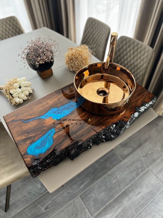 Дървен плот за баня | Плот за умивалник от естествено дърво