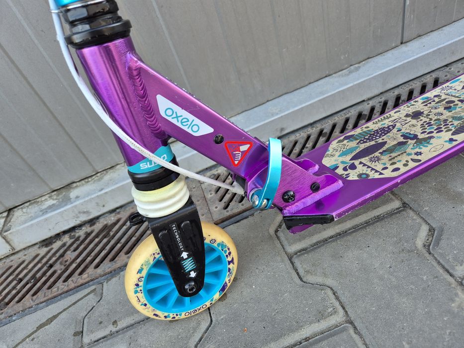 Trotinetă oxelo MID 5 violet cu frână și suspensie