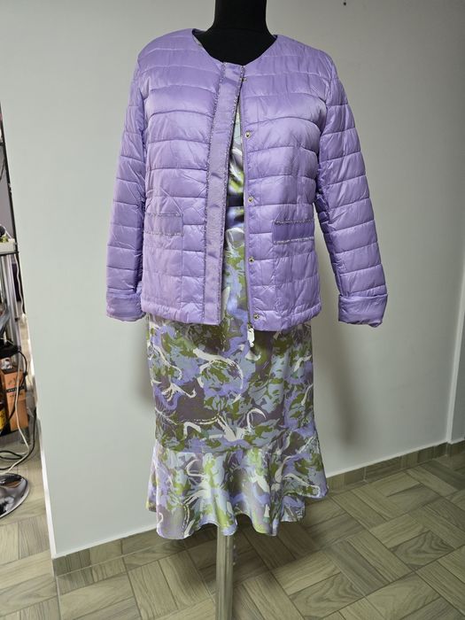 Rochie lila, model parte peste parte, cordon in talie, mas. 40