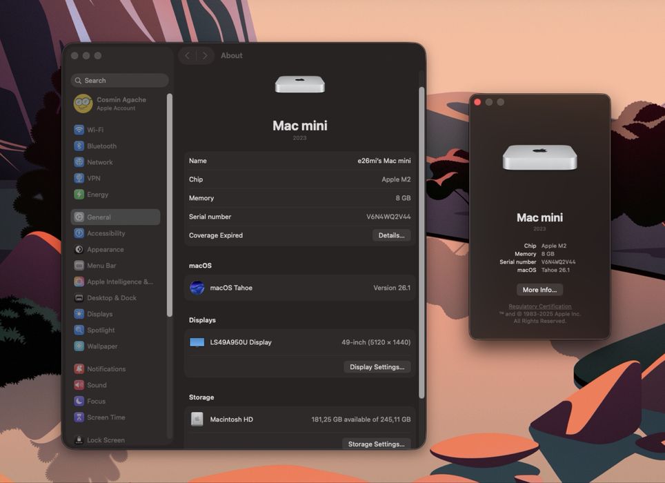 Sistem desktop Mac Mini M2 + Monitor Samsung Ultrawide 49inch