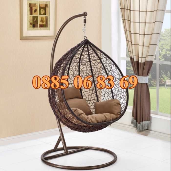 Градинска люлка тип гнездо, люлка гнездо, бяла с червени възглавници