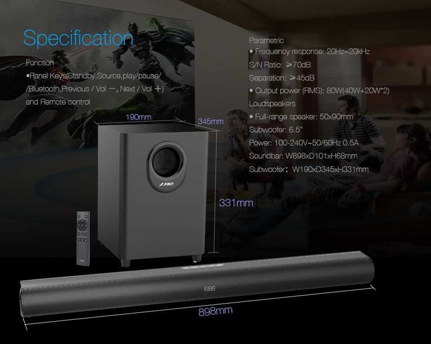 Акустика Fenda HT-330 (USB) мощная саундбар-система с сабвуфером