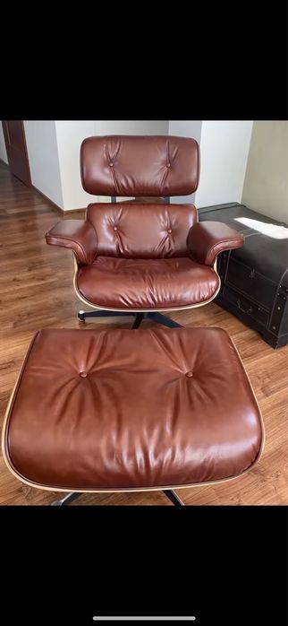 Fotoliu replica eames lounge chair culoare cognac maro piele naturala