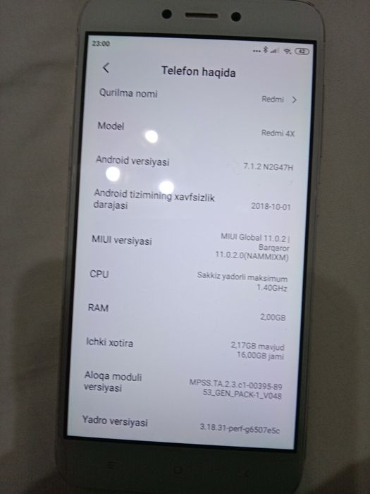 Redmi 4x xotirasi 16 GB