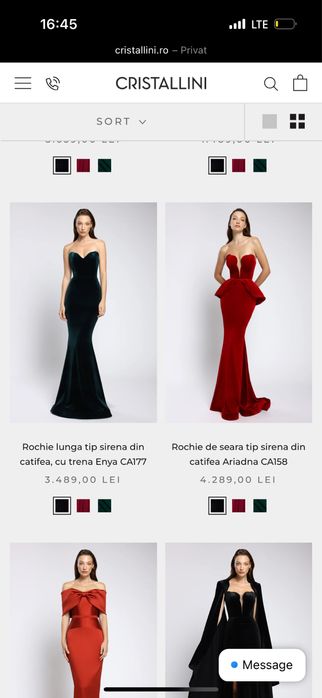 Rochie lunga tip sirena din catifea CRISTALLINI