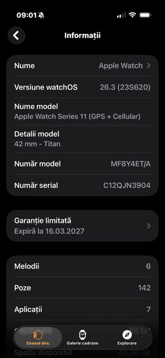 Garantie 2027+Ceas Apple Watch 11 GPS + Cellular, Carcasa Gold Titanium 42mm, Gold Milanese Loop