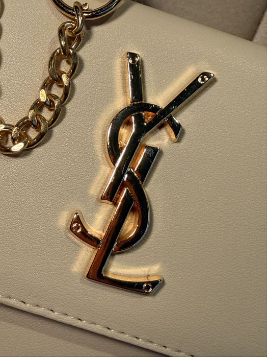 Geantă YSL- bej-alb cu sigla aurie