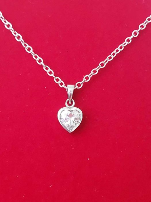 AG110, set argint 925,nou/marcat,lant+pandantiv inima,zirconiu alb