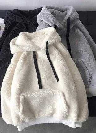 Худи тедди плюш зипки кофты, с ушками