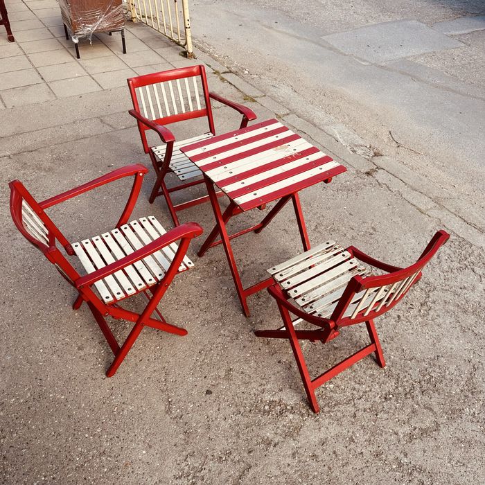 Винтидж сгъваем градински комплект – маса + 3 стола, 70-те години