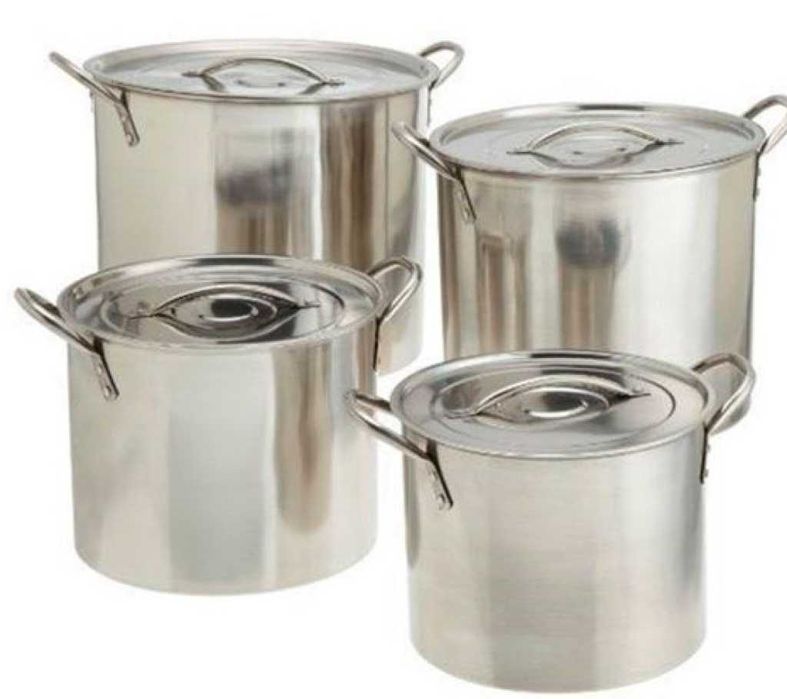 Комплект 4 броя тенджери Stockpots Голям капацитет Неръждаема стомана, Размери: 24/26/28/30 см, 5/7/8/10 литра,  Сребристи