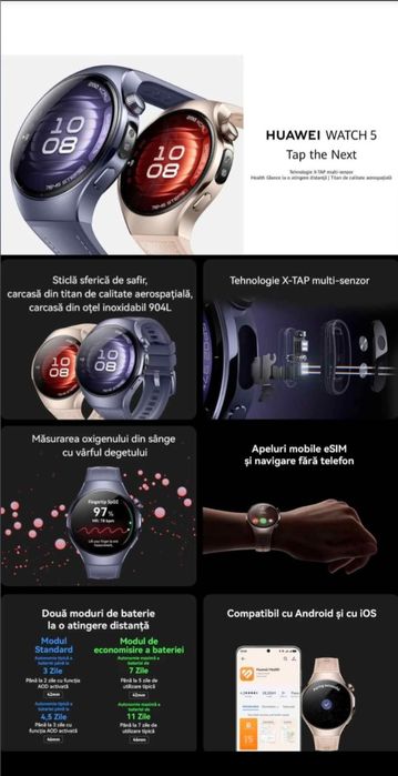 Huawei watch 5 LTE eSim 46mm Black | Titanium Purple sigilat | garanti