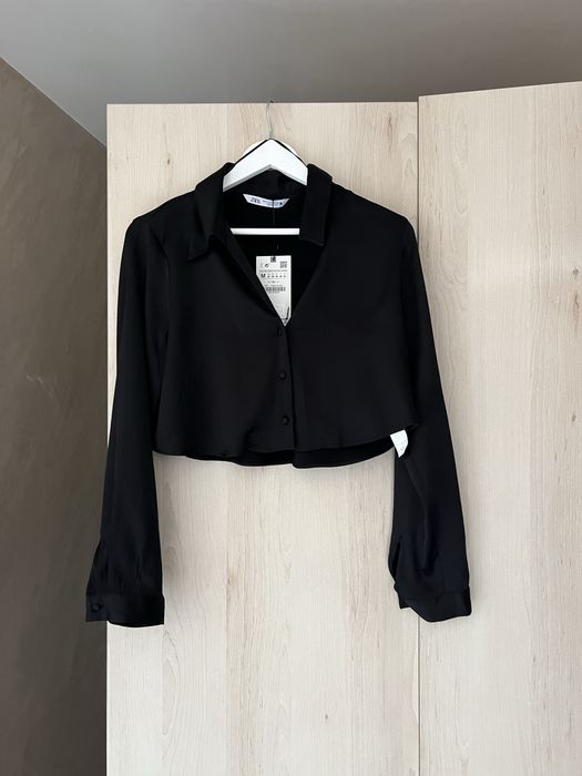 Черна къса сатенирана риза Zara