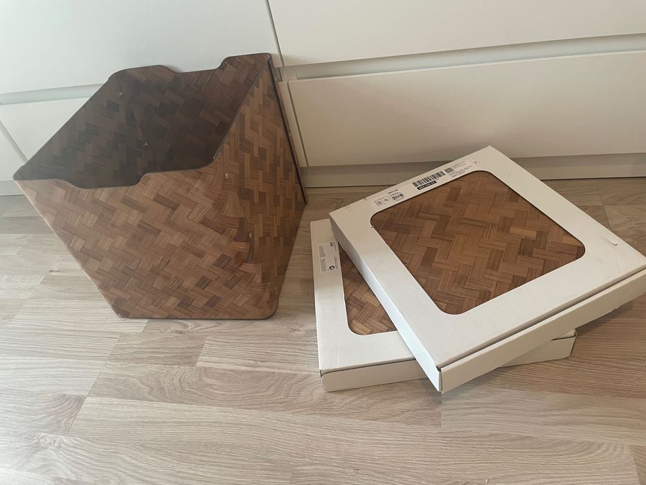 Set 3 Cutii IKEA BULLIG, Bambus Impletit, 32x35x33 cm - Ideale pt Kallax