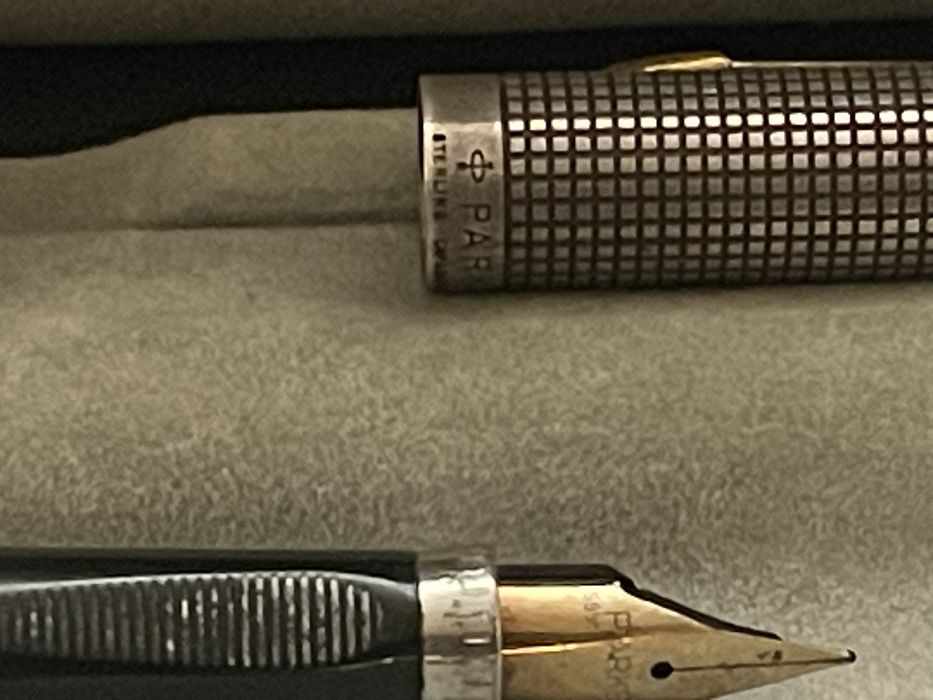 Stilou și pix parker cap & barel USA argint/ aur 585