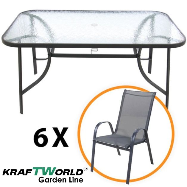 Метален Градински сет Napoli 7 части – Маса с Термо Стъкло и 6 Текстил