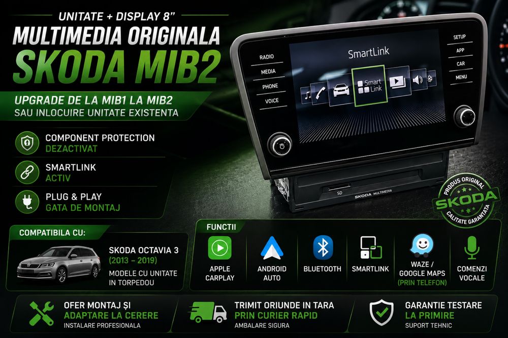 Navigatie Originala Skoda MIB2 + Display 8”  Octavia 3 CarPlay Android