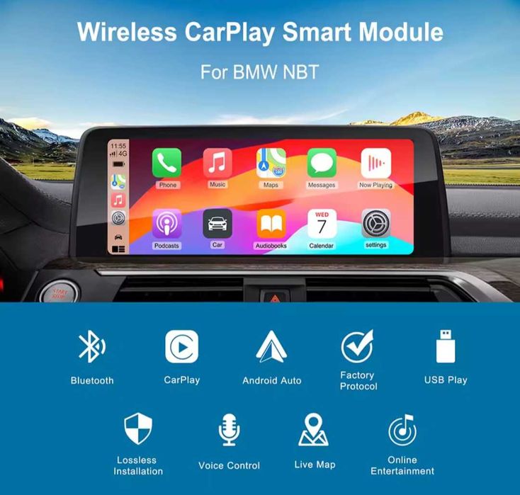 Безжичен модул Wireless Apple CarPlay и Android Auto BMW CIC/NBT F30 F31 F32 F10 F25 F26 X5 E70 F15 WAZE YouTube карплей БМВ Ф10 Ф11 Ф30 Ф31 Ф34 Ф32