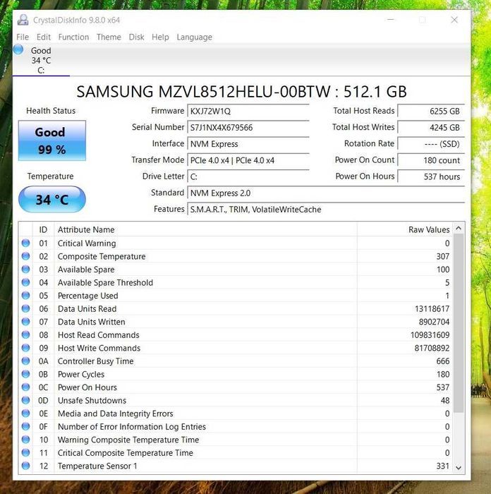 SSD 512GB Samsung PM9C1 M.2 NVME 2280 PCIe 4.0 X4 5000MB/s ca nou!