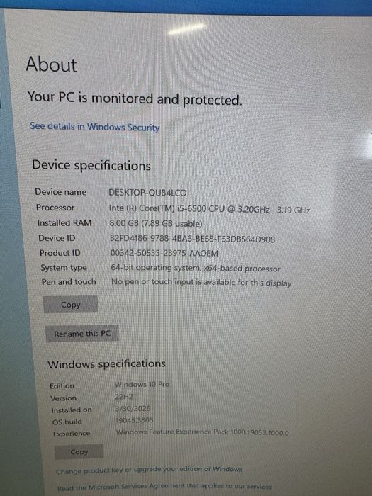 Vand Lenovo ThinkCentre  M800  i5 6500 3,20Ghz