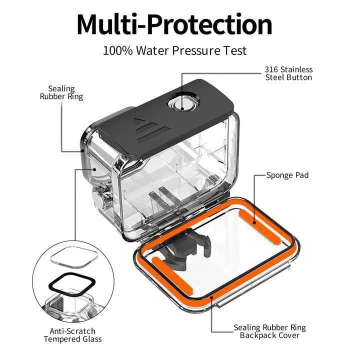 Carcasa subacvatica waterproof cu 3 filtre pt GoPro Hero 9 10 11 12 13