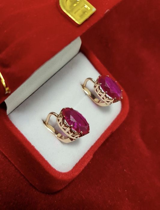 Золотые советские серьги с рубином 583 пробы