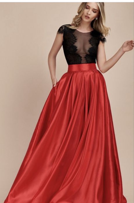 Fustă elegantă din tafta roșie – model amplu