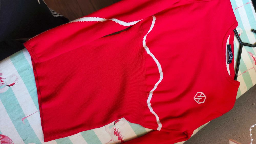 Червен пуловер на Алесса