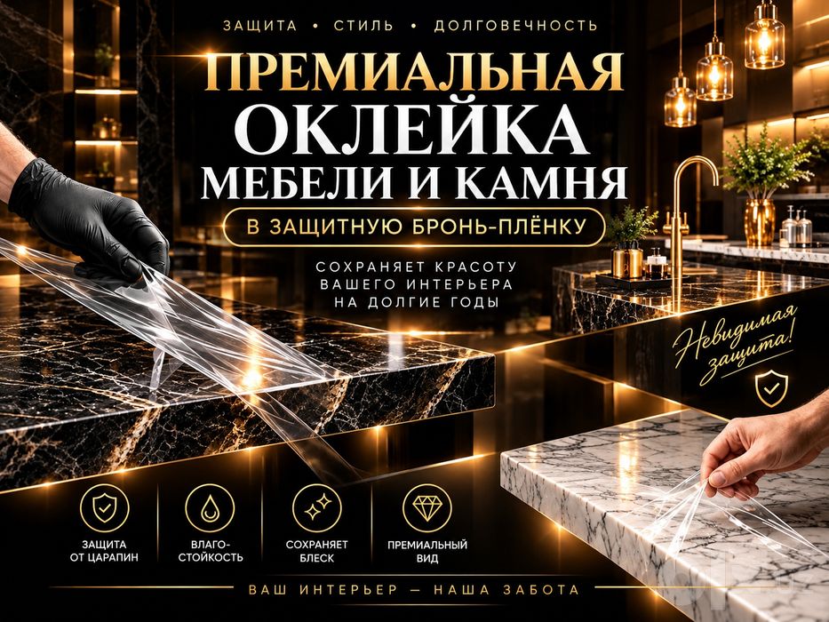 Бронь-плёнка. Оклейка мебели и камня защитной бронь-плёнкой.