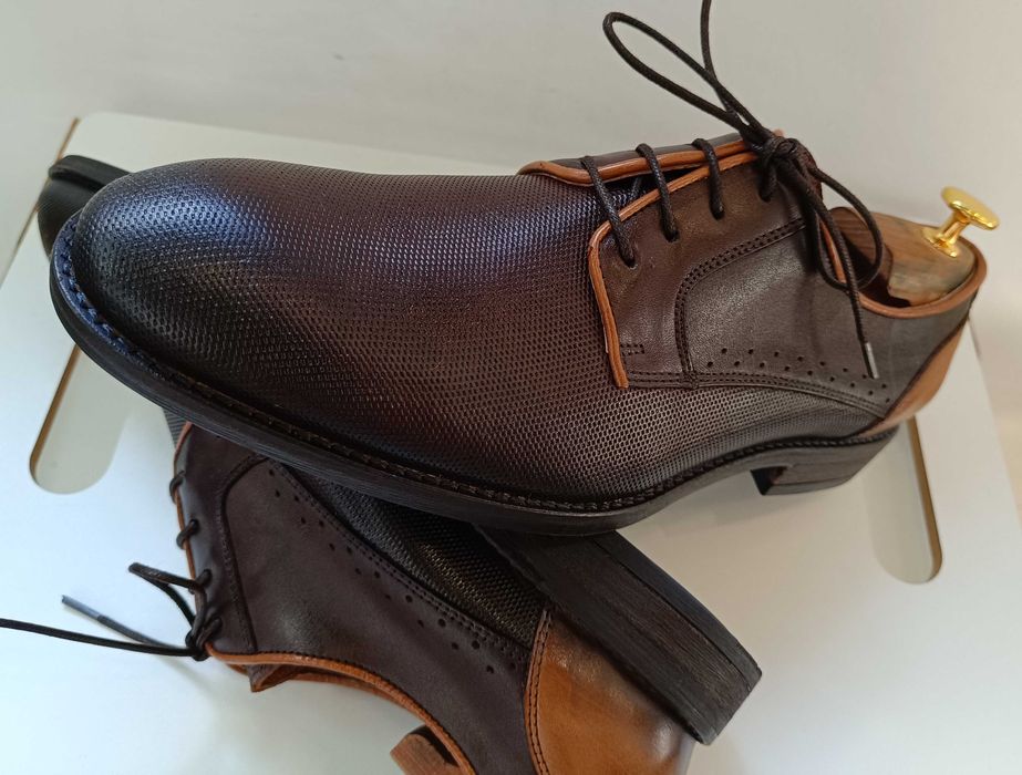 Pantofi derby 43 42 plain toe Oliver Jacob NOI piele naturala embosata
