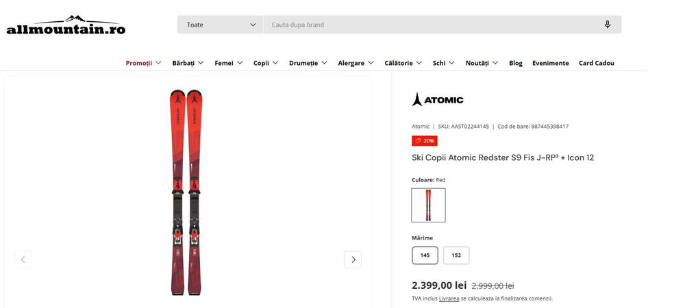Ski/schi/schiuri ATOMIC REDSTER S9 145 cm + legaturi Atomic - CA NOI!