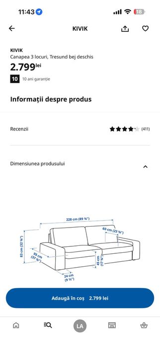 Canapea ikea kivik