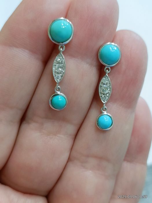 Vind cercei din aur 18kt cu diamante și turquaz