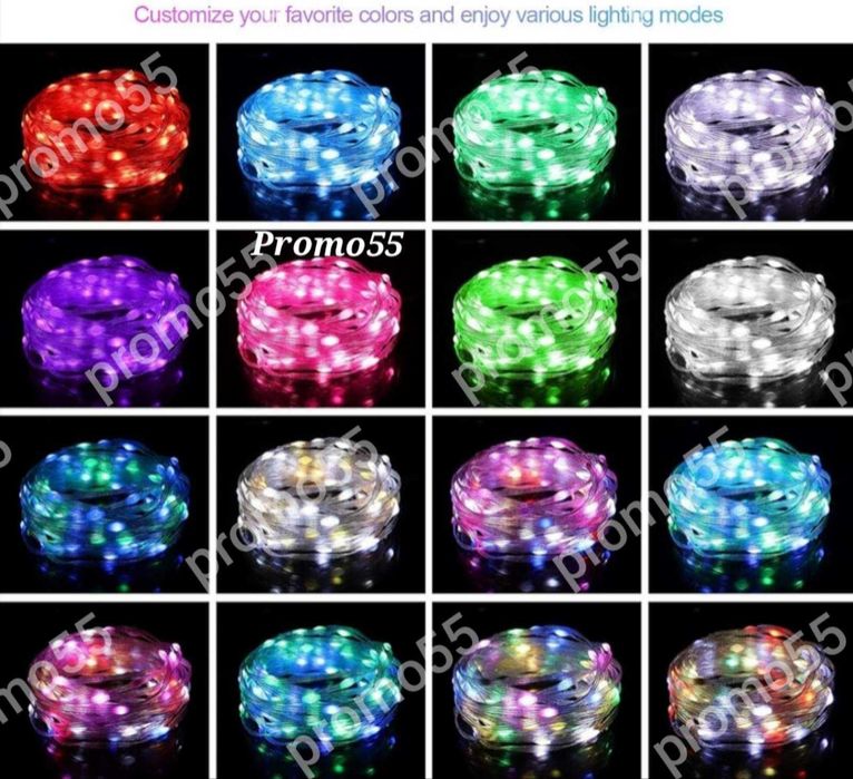 Коледни Лампички за Елха и Декорация 10м. с Дистанционно, Блутут, RGB