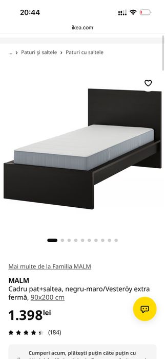 Pat cu saltea 90x200 ikea