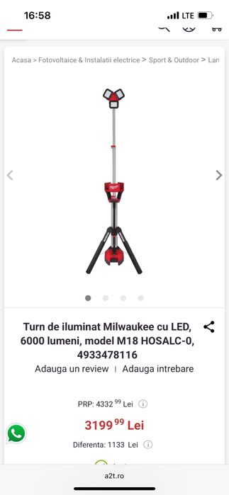 Turn milwaukee m18 6000 lumeni iluminat proiector