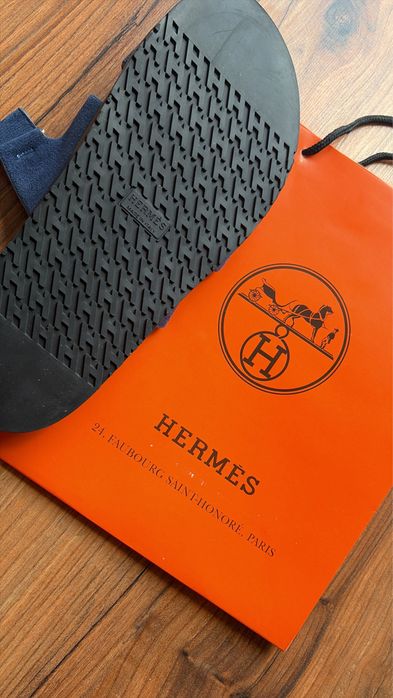 Slapi/Sandale hermes suede navy blue