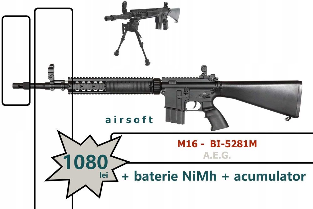 Pusca M16 BI-5281M A.E.G. carabina DBY airsoft cu baterie & acumulator