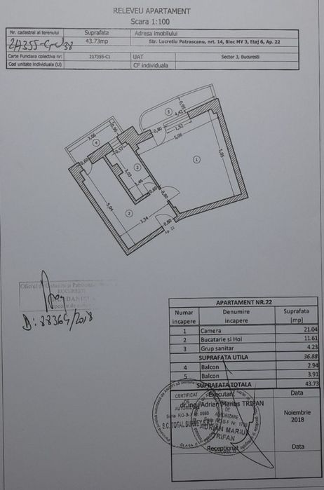 PROPRIETAR Vand Garsoniera Costin Georgian Bl. 1992, S.T. 43.73mp