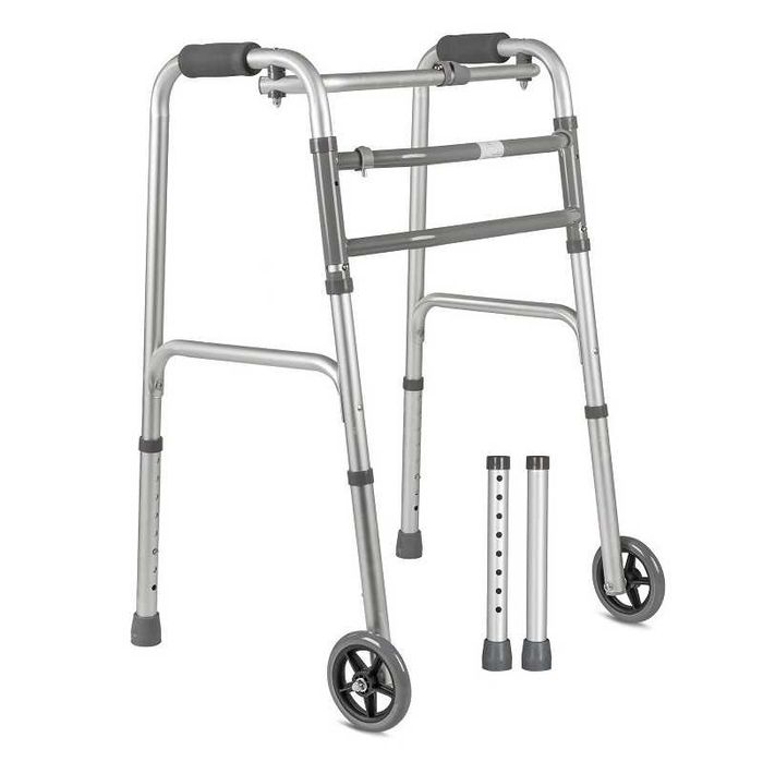 Cadru de mers pliabil cu pasitor si 2 roti suplimentare