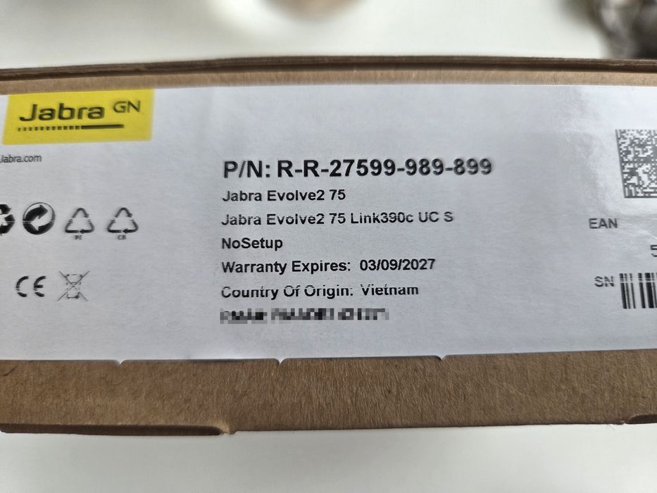 Casti Jabra Evolve2 75, noi, garantie sept 2027