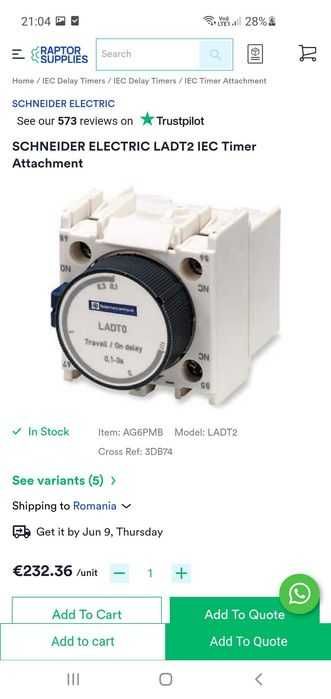 Temporizator SCHNEIDER LADT2 T Delay, 0.1 to 30 s, 1 NO + 1 NC 220v