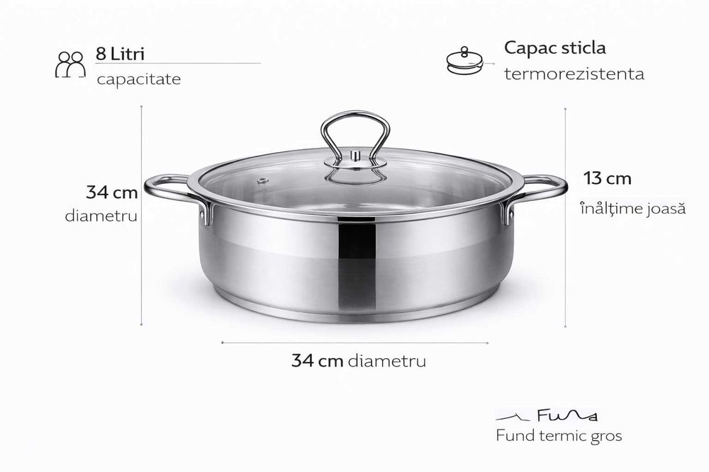 Cratita inox cu capac de sticla Royalty Line 34 x 13 cm