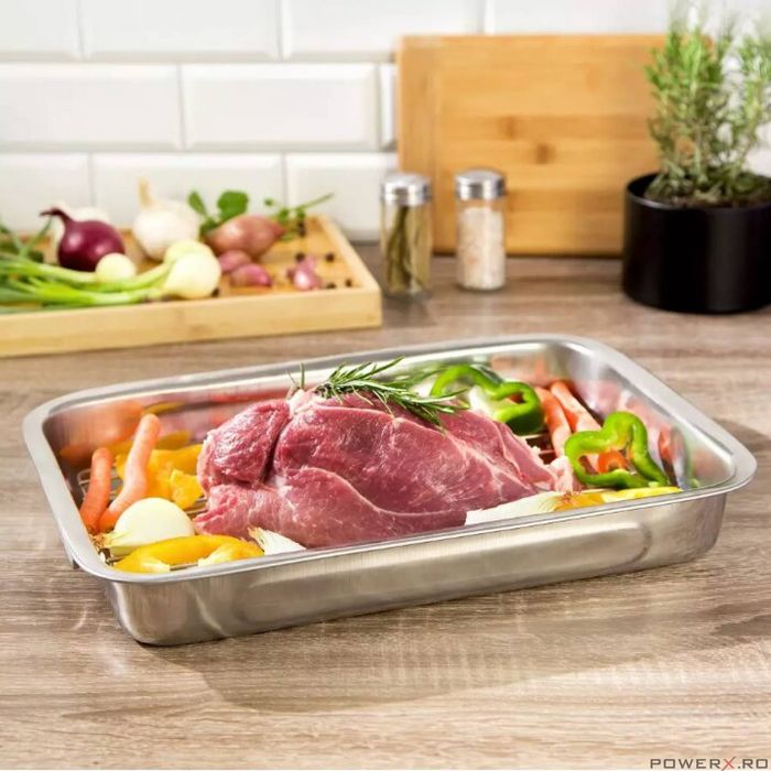 Tava din inox, pentru cuptor, cu gratar, 40 cm, Kinghoff