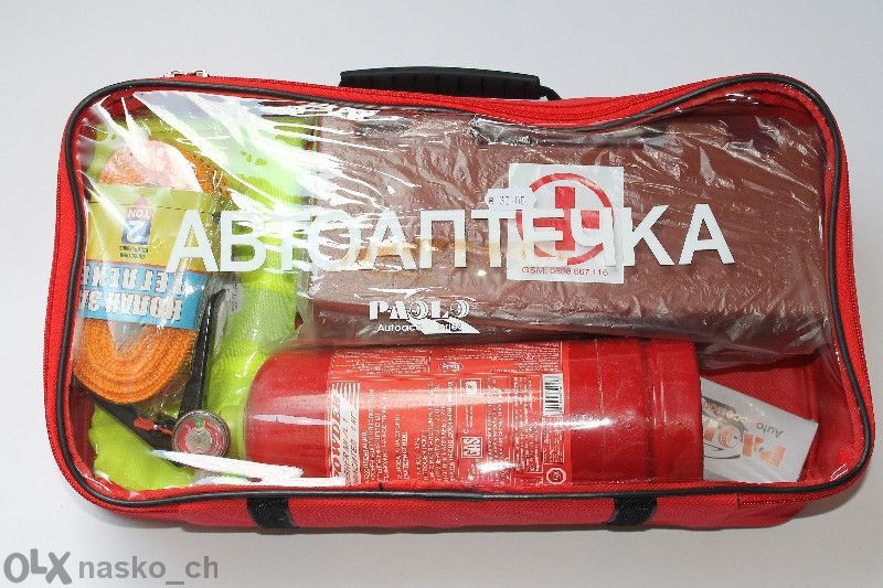 Авто аптечка за кола или бус+колан за дърпане авариен комплект за кола