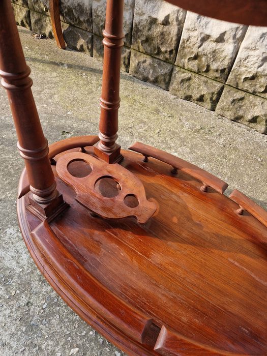 Страхотна антикварна белгийска дървена количка за сервиране