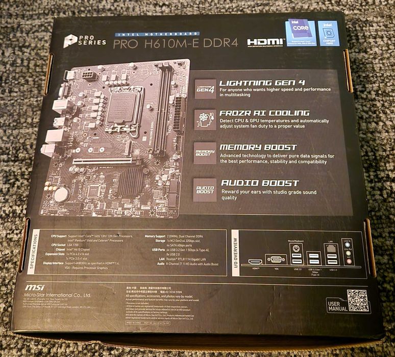 Kit  LGA 1700 MSI PRO H610M-E DDR4 + Intel I5 14400f (garantie 2028)